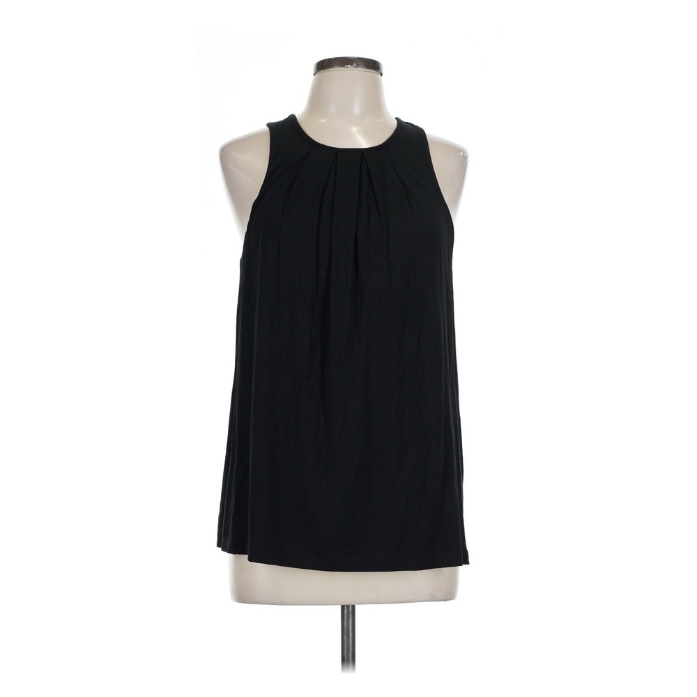 Tart Sleeveless Blouse Womens Large Black NWT Pleated Neck‎ Back Zip Tank Top